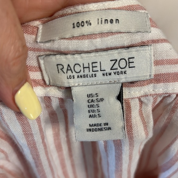 Rachel Zoe oversized Small linen Blouse with 3/4 Sleeves square neck pink stripe - Picture 6 of 9